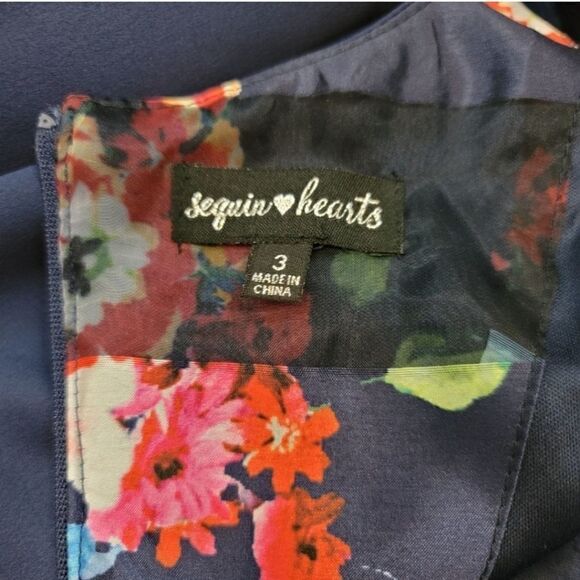 NEW Sequin Hearts 2PC Formal Shadow Stripe Floral Skirt Set in Navy Blue Sz 3/27 - Picture 10 of 16